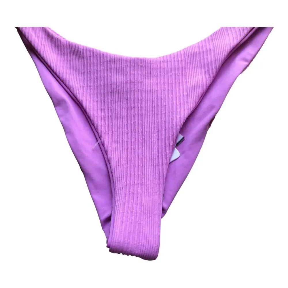 L Space Monica Wise Cabana Pink Ribbed Bikini Bottom Women's Size Medium NWT